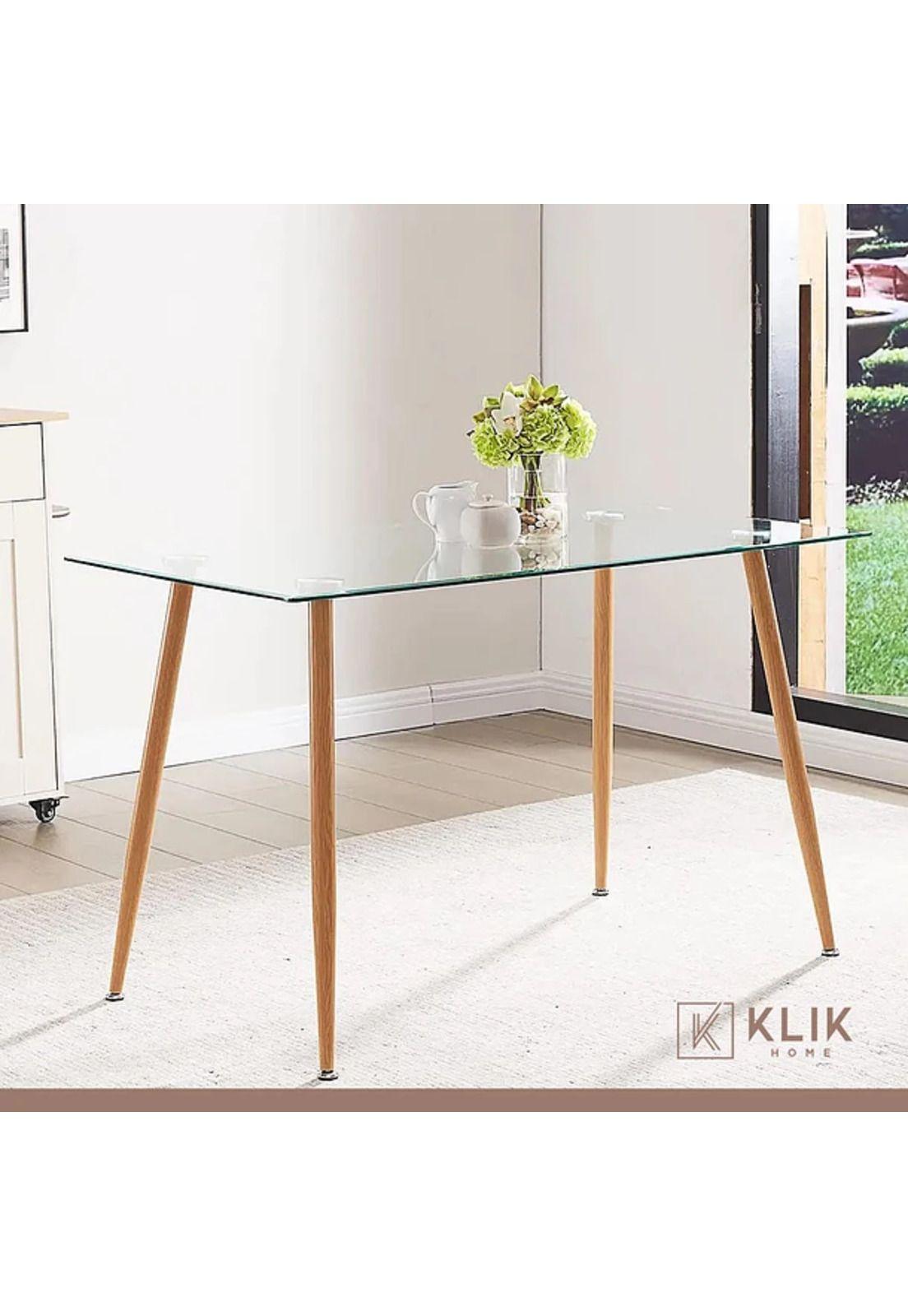 Comedor Mesa Rectangular de Vidrio 120x80 cm + 4 Sillas Buckle Acolchadas Ecocuero Negras-1