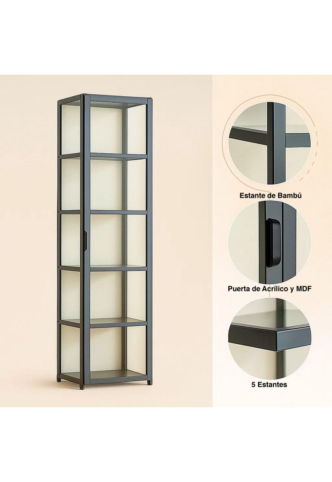 Vitrina BambooLine Estrecha con Puertas Acrílicas 5 Niveles-4