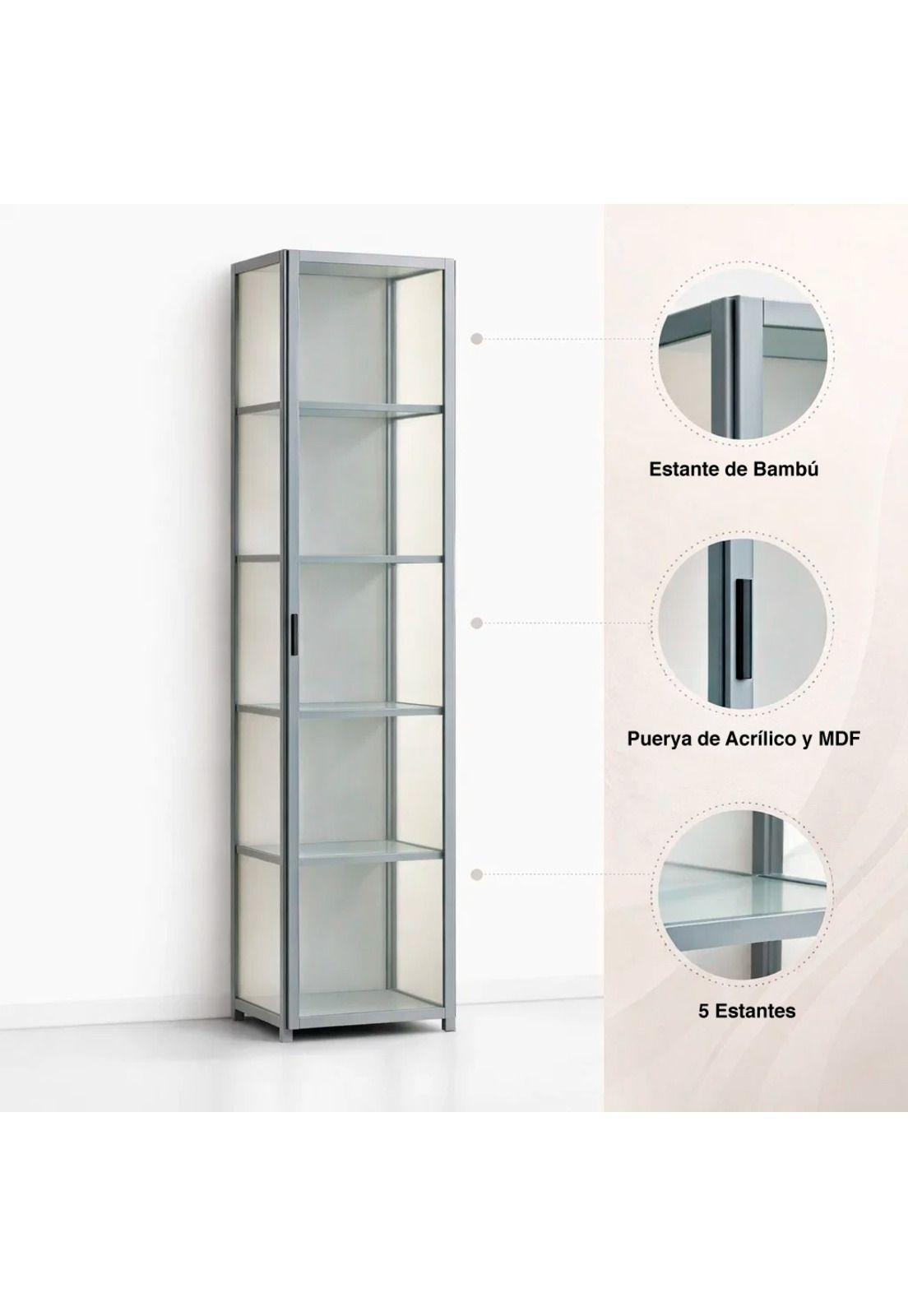 Vitrina BambooLine Estrecha con Puertas Acrílicas 5 Niveles 42x33x161-4