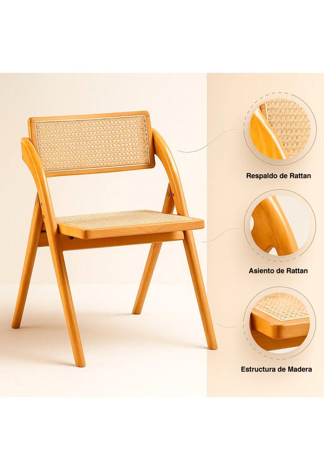 Silla Ambar Plegable de Madera Rattan Natural-4
