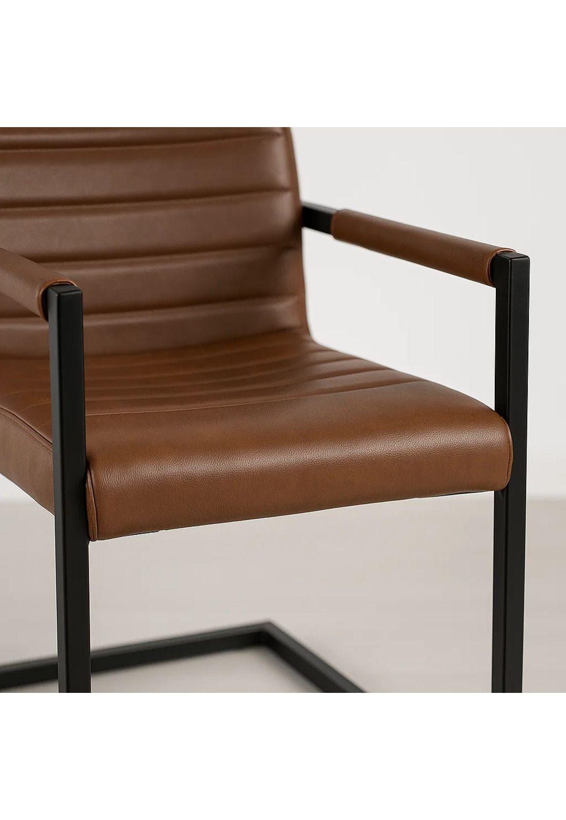 Silla Industrial de Cuero Sintético Marrón con Base Metálica – Café-5