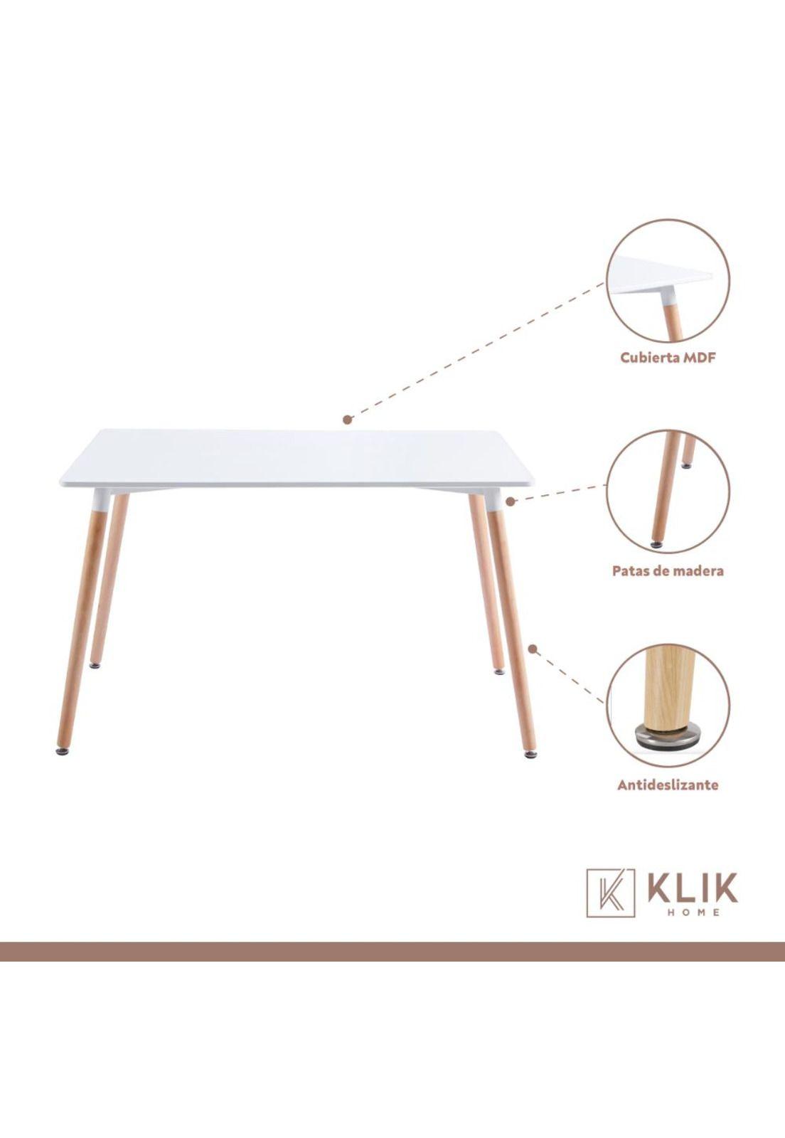 Comedor Mesa de 120x80 Rectangular Blanca + 6 Sillas Tulip - Blancas-3