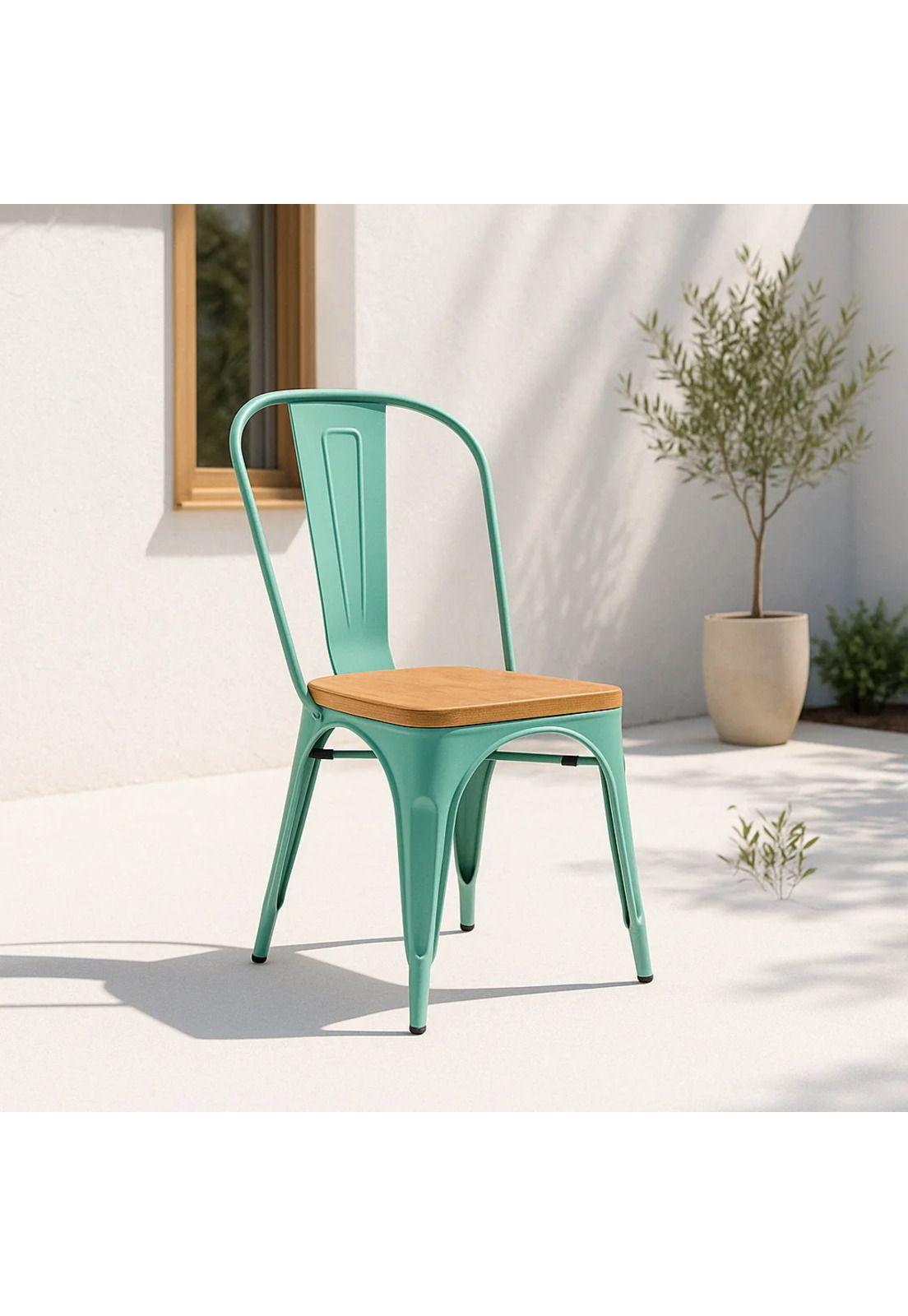 Silla Tolix con asiento de madera clara - Menta-1