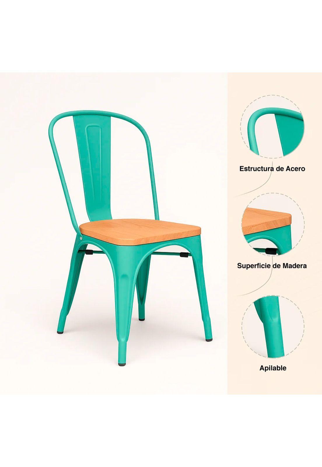 Silla Tolix con asiento de madera clara - Menta-4