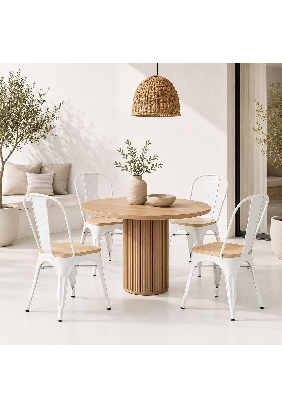 Pack de 4 Sillas Tolix con asiento de madera clara - Blanca-1