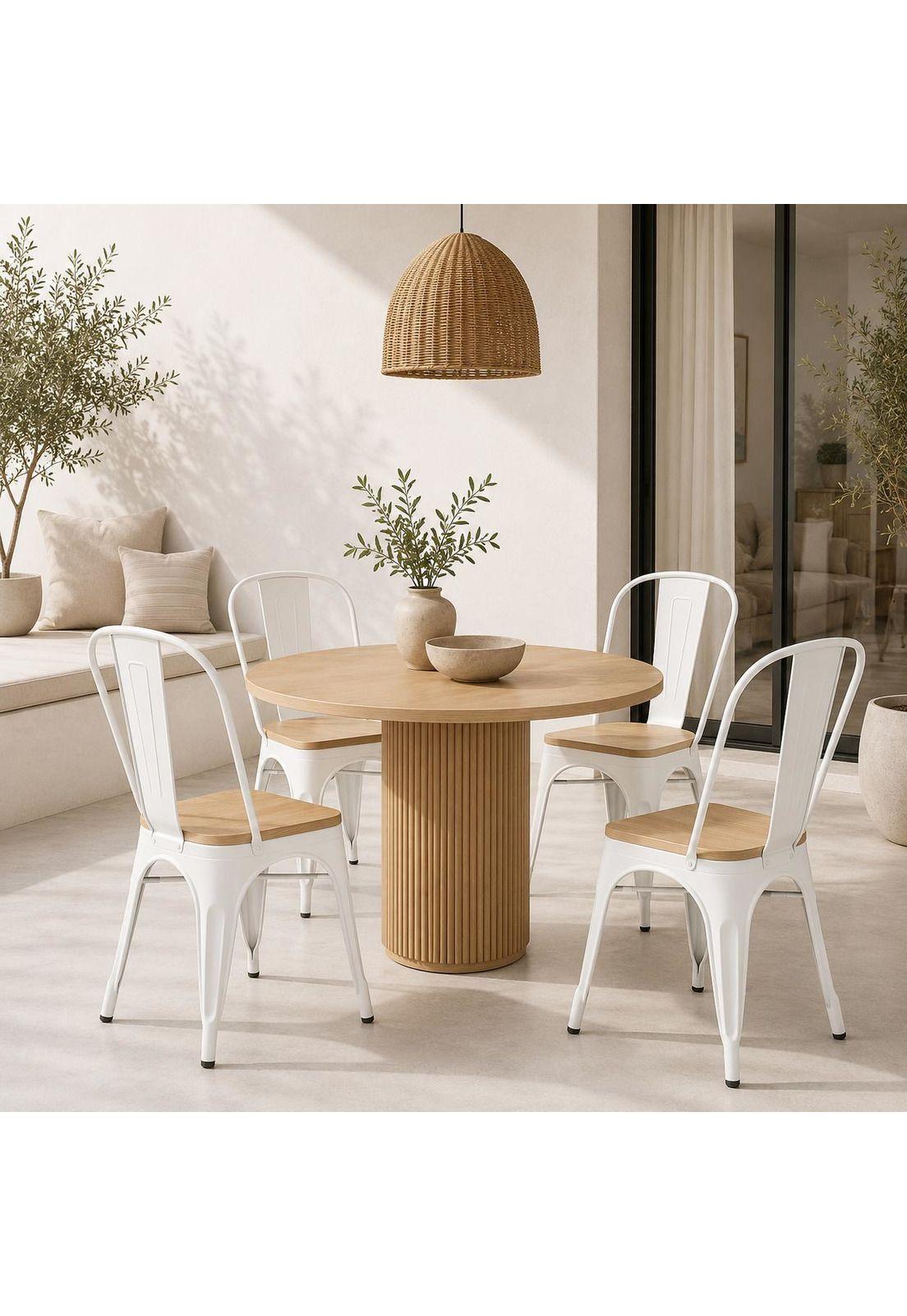 Pack de 4 Sillas Tolix con asiento de madera clara - Blanca-2