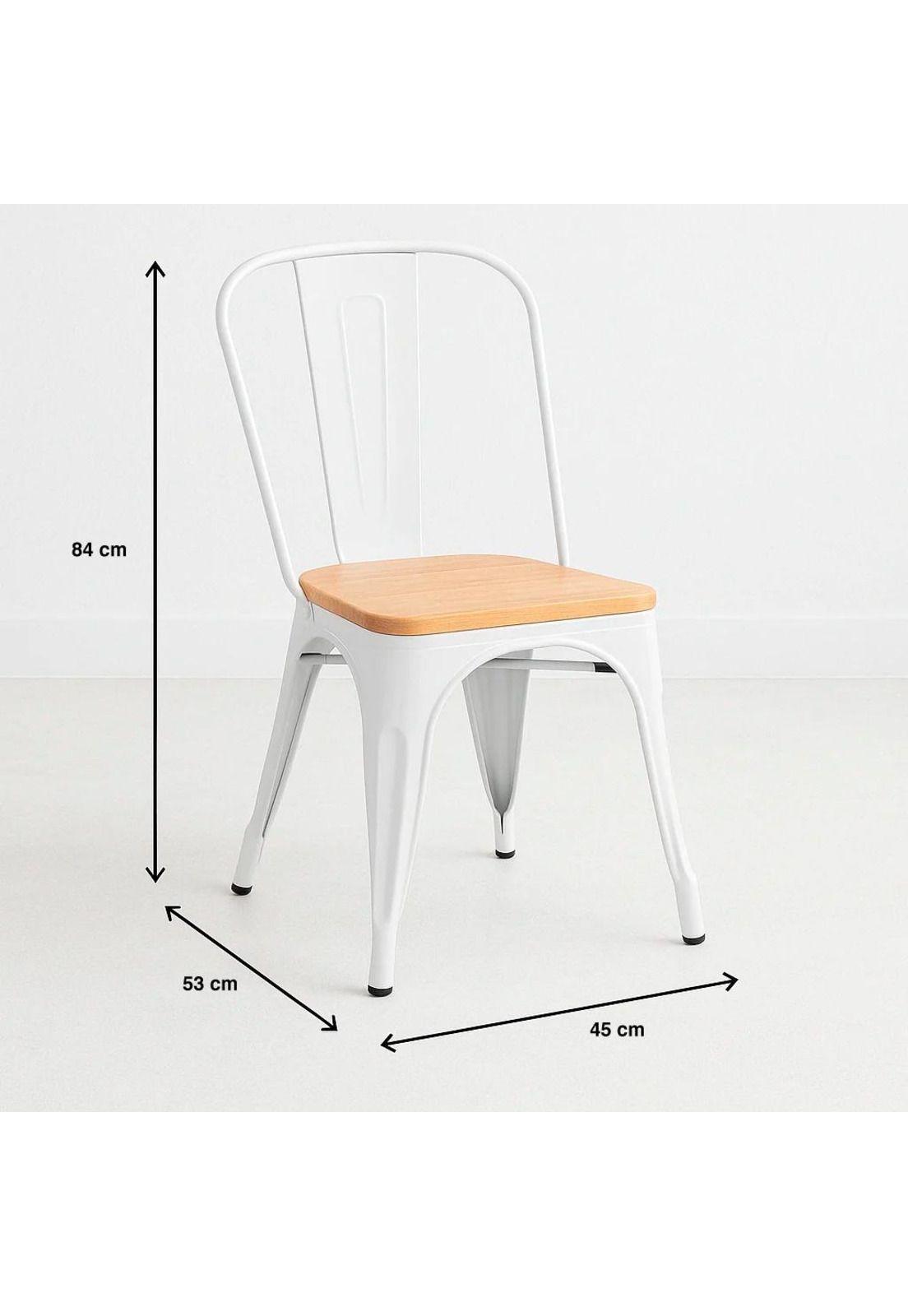 Pack de 4 Sillas Tolix con asiento de madera clara - Blanca-3