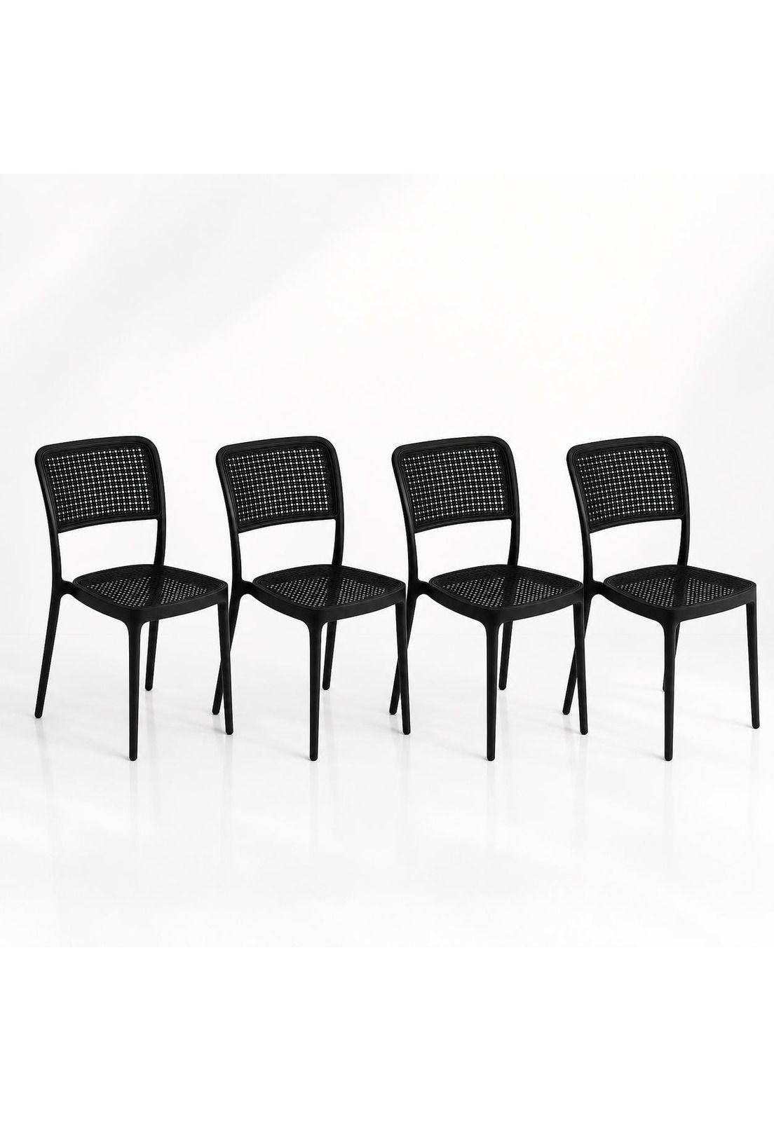 Pack de 4 Sillas de Restaurant o Terraza Comedor Hoffman Enrejada - Negra Completa-0