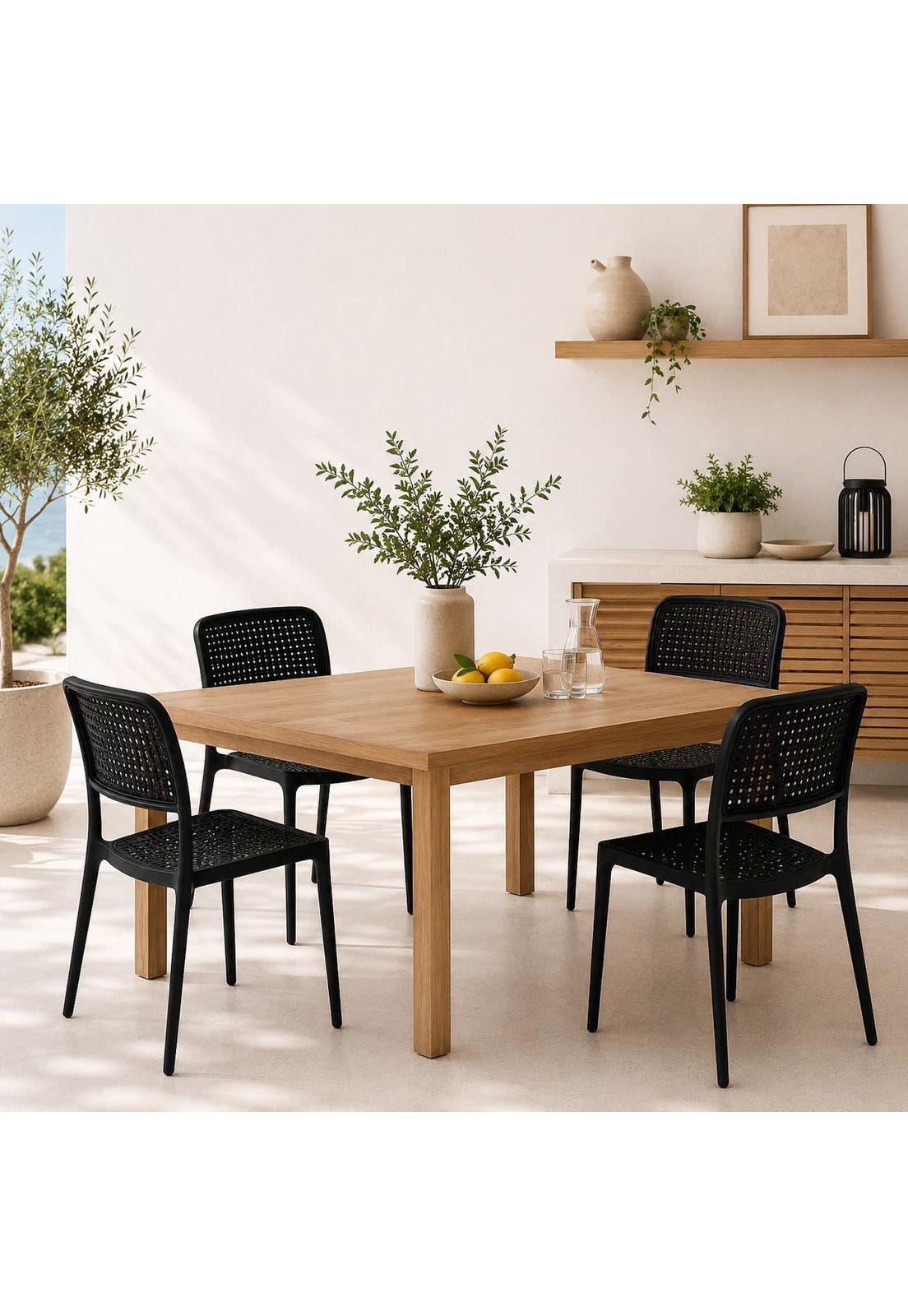 Pack de 4 Sillas de Restaurant o Terraza Comedor Hoffman Enrejada - Negra Completa-2
