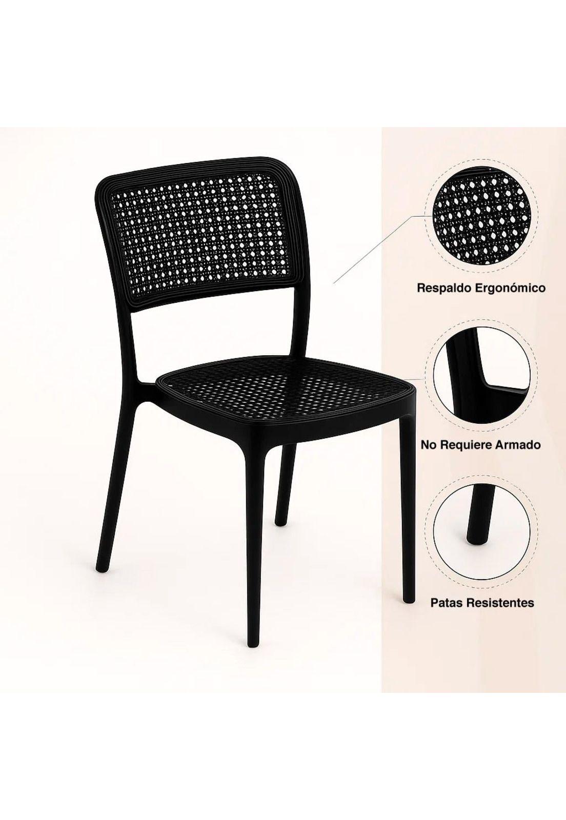 Pack de 4 Sillas de Restaurant o Terraza Comedor Hoffman Enrejada - Negra Completa-4