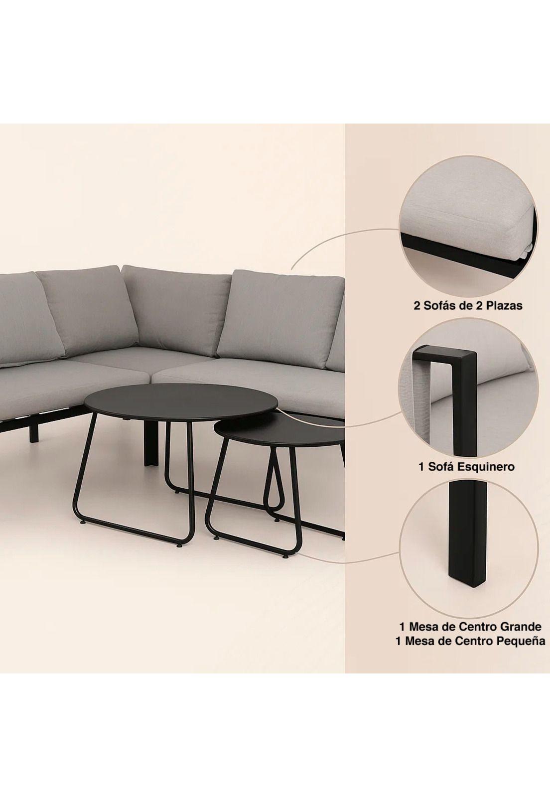 Set Soho 3 Sofás Esquineros Grises y 2 Mesas de Centro-4
