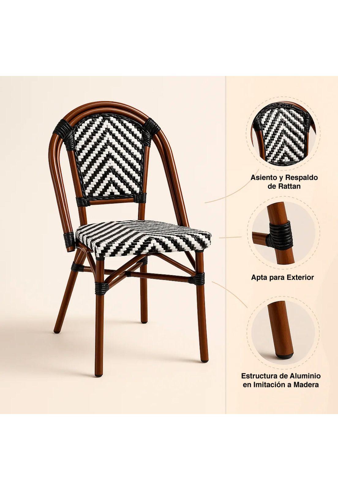 Silla Bistro Parisina Rattan - Blanca con negro-4