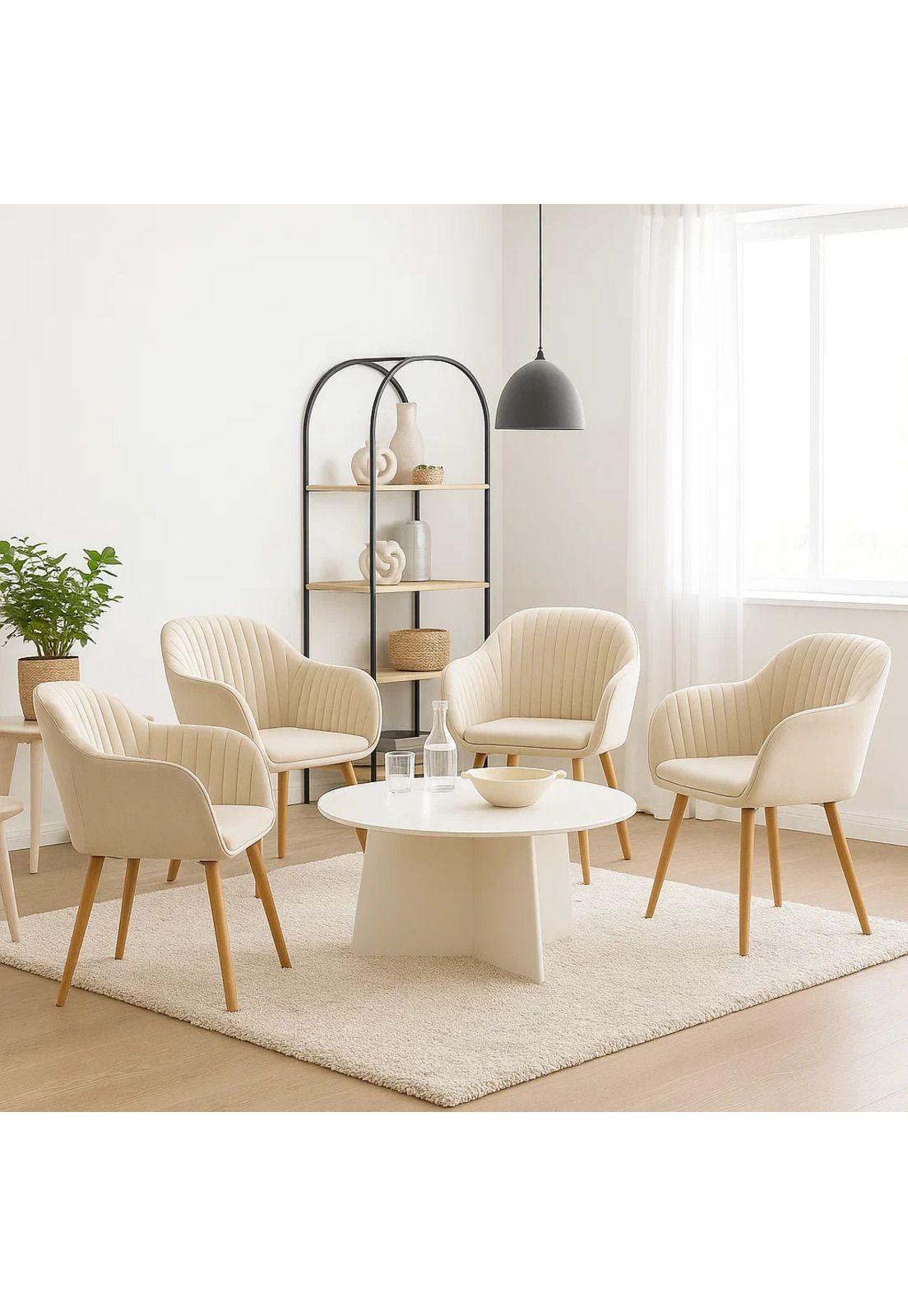 Pack de 4 Butacas Sitial Poltrona Diamante Terciopelo Acolchado - Beige-2