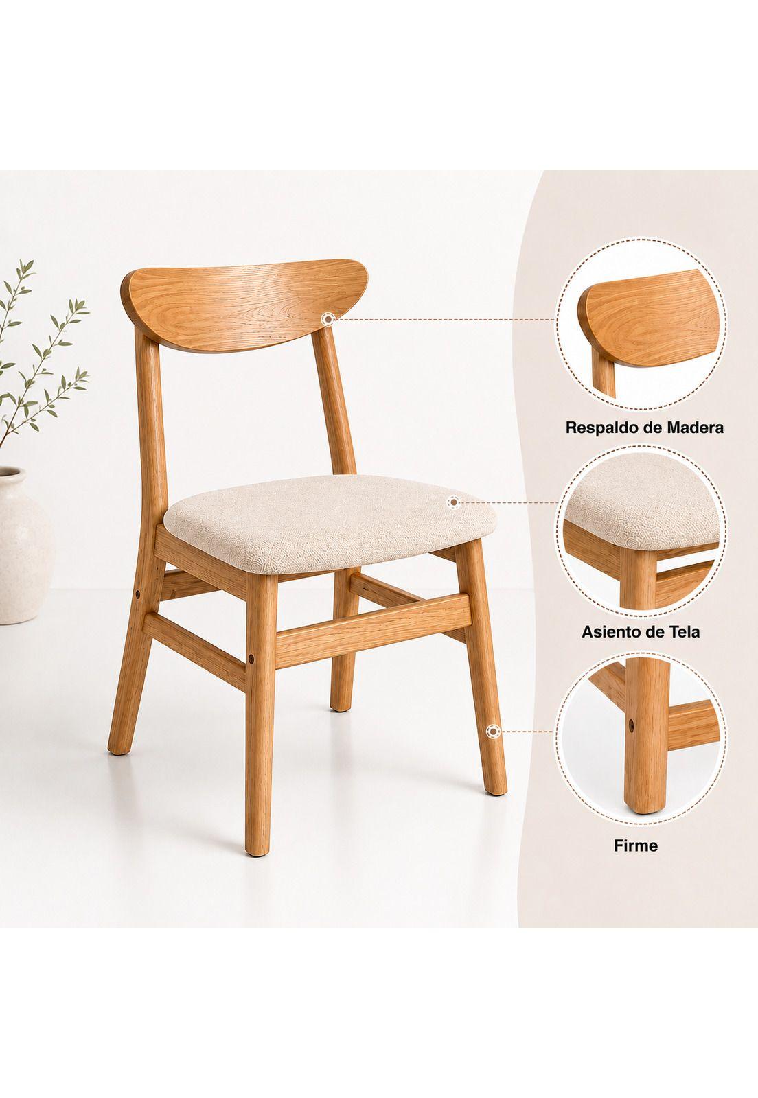 Pack de 2 Sillas de Comedor Sinkro - Madera clara asiento Beige-4