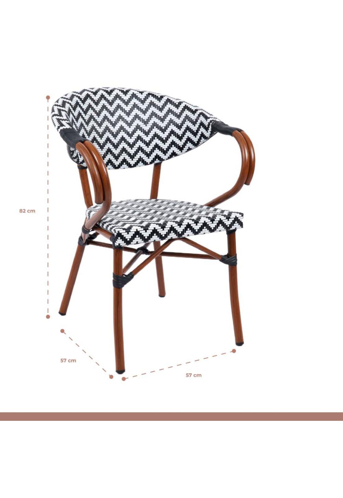 Pack de 4 Sillas Bistro Parisina Textileno enrejado con reposabrazos - Blanca con negro-3