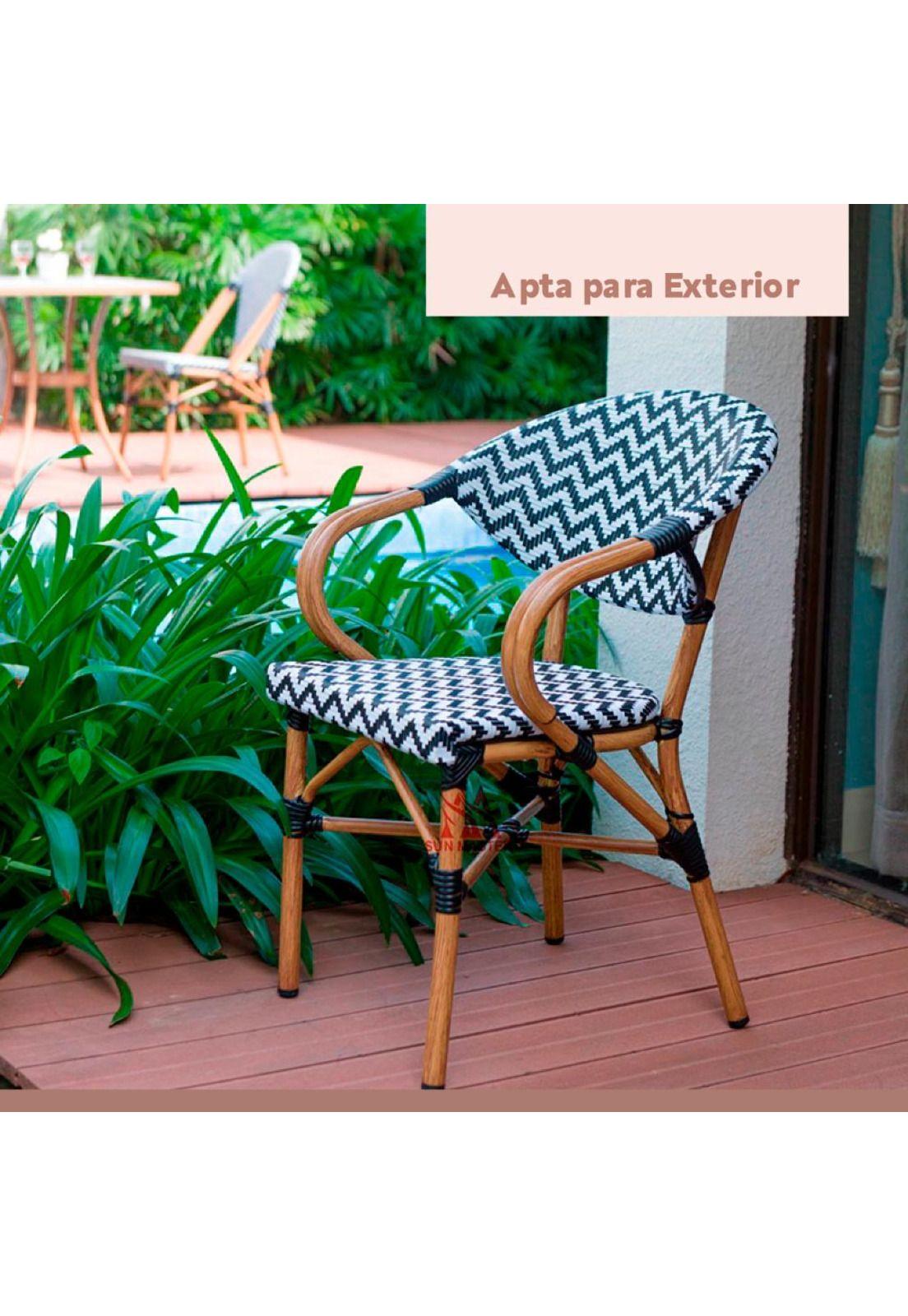 Pack de 4 Sillas Bistro Parisina Textileno enrejado con reposabrazos - Blanca con negro-4