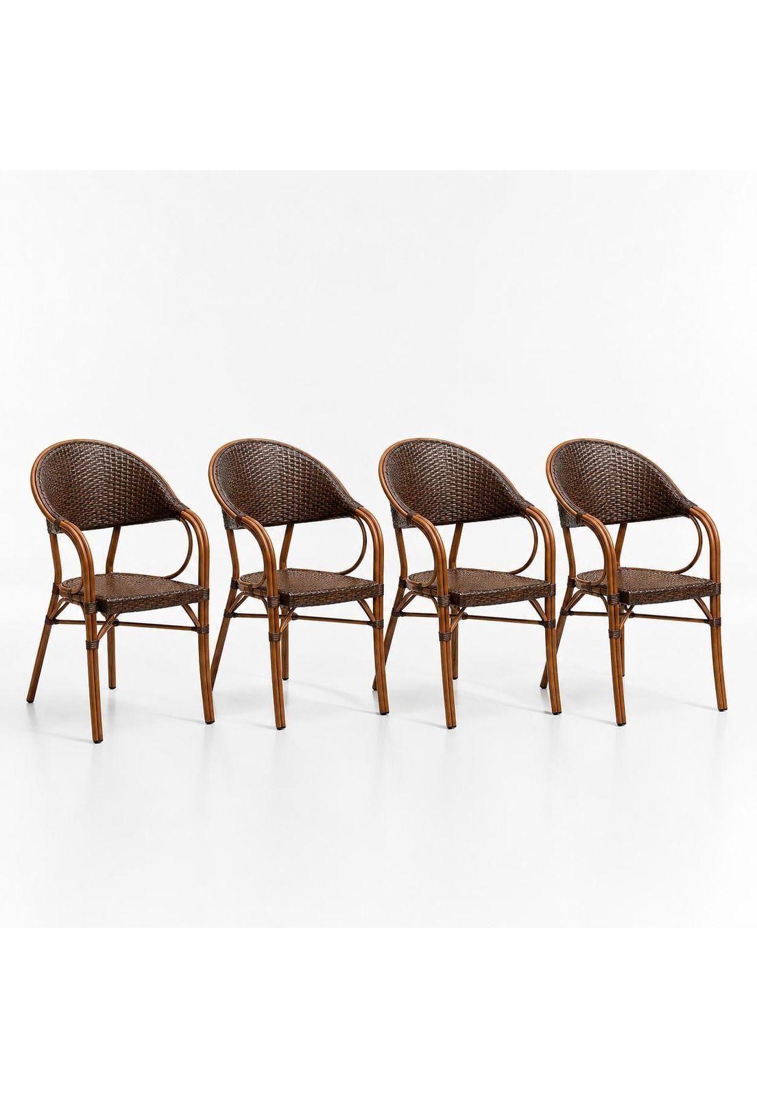 Pack de 4 Sillas Bistro Parisina Rattan con reposabrazos Jolie - Café Oscuro-0