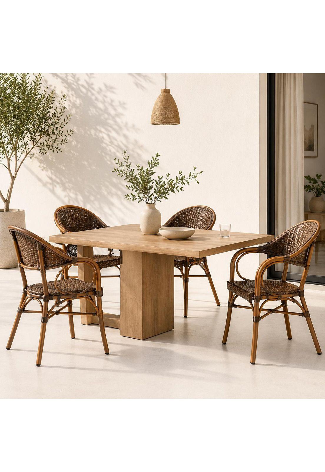 Pack de 4 Sillas Bistro Parisina Rattan con reposabrazos Jolie - Café Oscuro-1