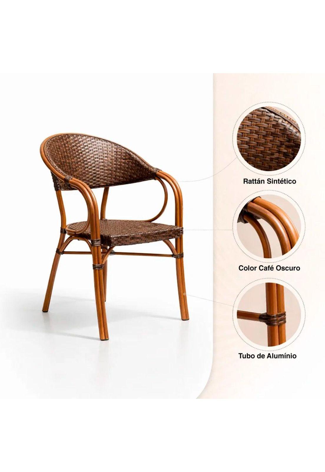 Pack de 4 Sillas Bistro Parisina Rattan con reposabrazos Jolie - Café Oscuro-4
