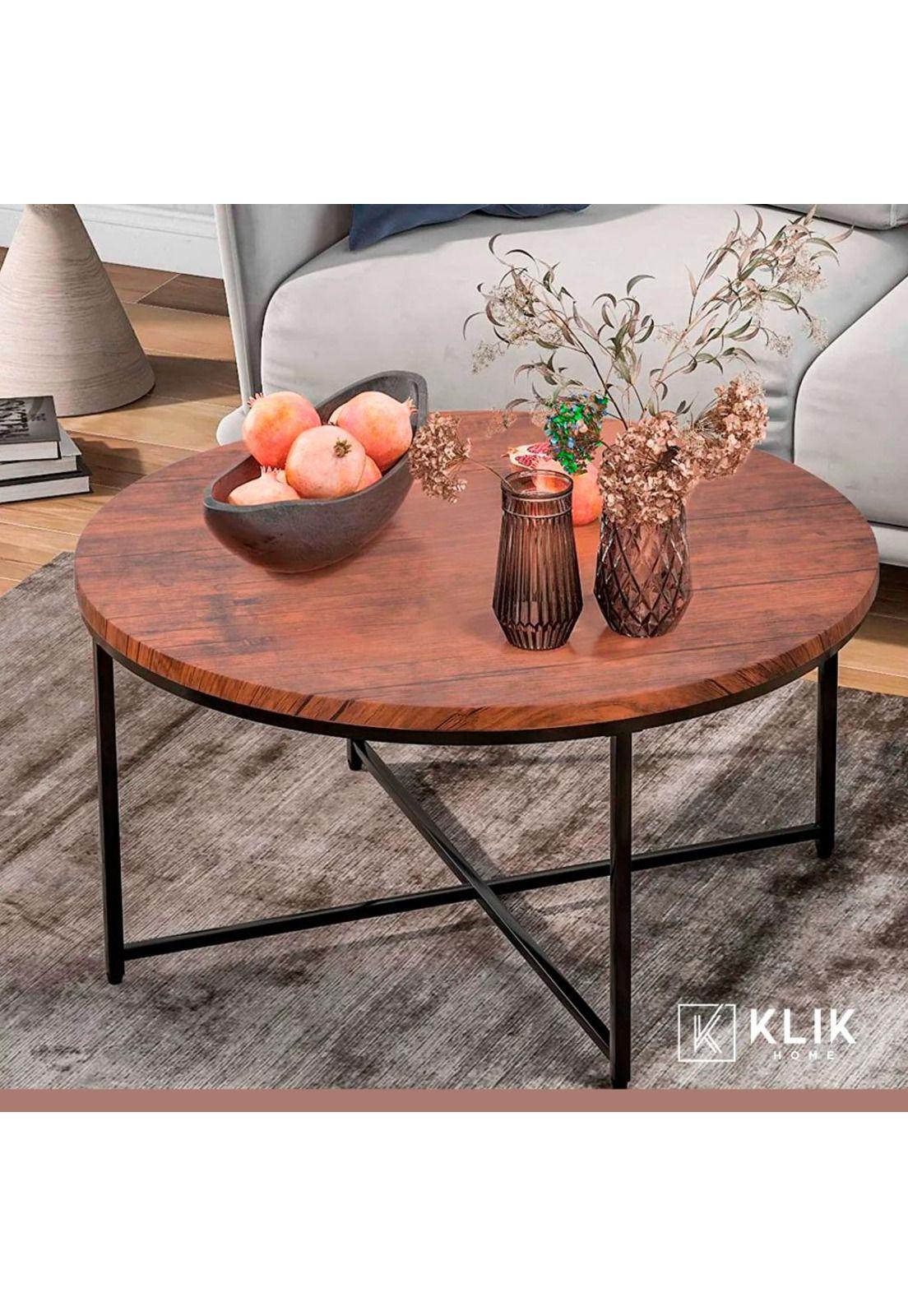 Mesa de centro 80cm redonda - Madera Oscura Walnut-7
