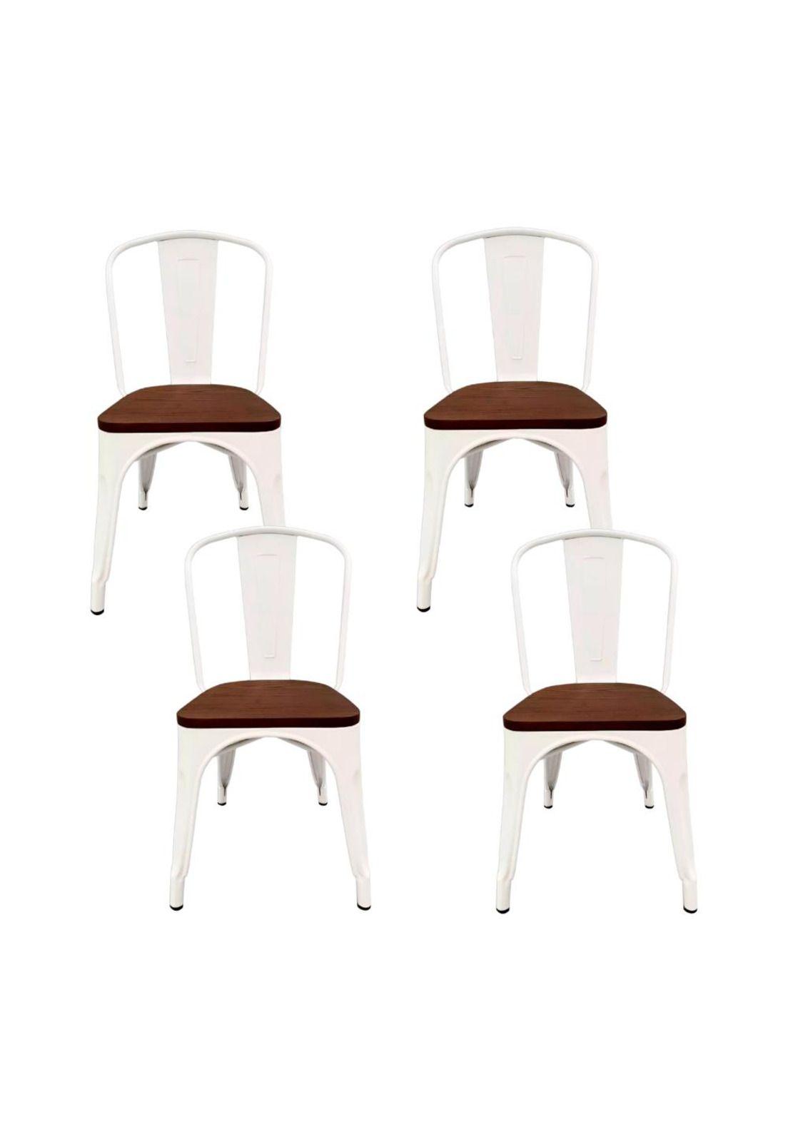 Pack de 4 sillas Tolix con asiento de Madera Oscura Walnut - Blancas-0