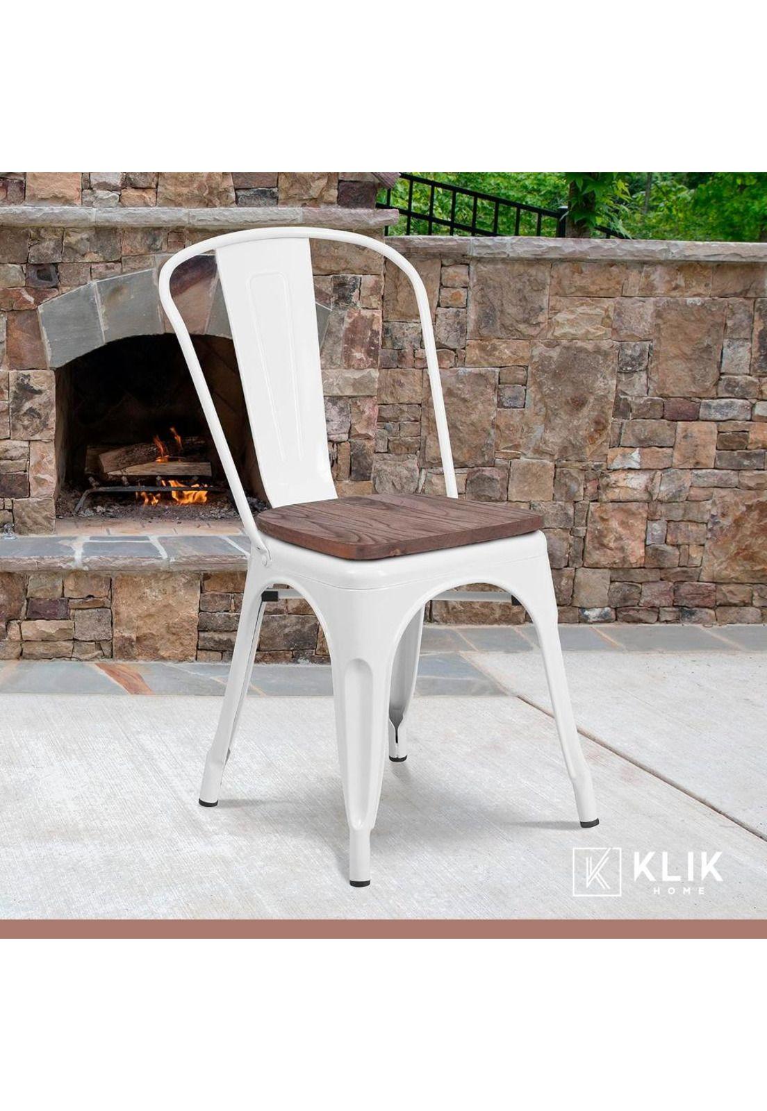 Pack de 4 sillas Tolix con asiento de Madera Oscura Walnut - Blancas-1