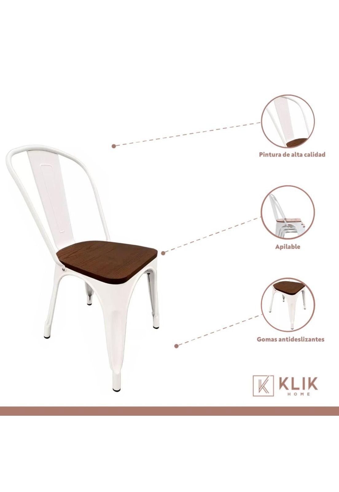 Pack de 4 sillas Tolix con asiento de Madera Oscura Walnut - Blancas-2