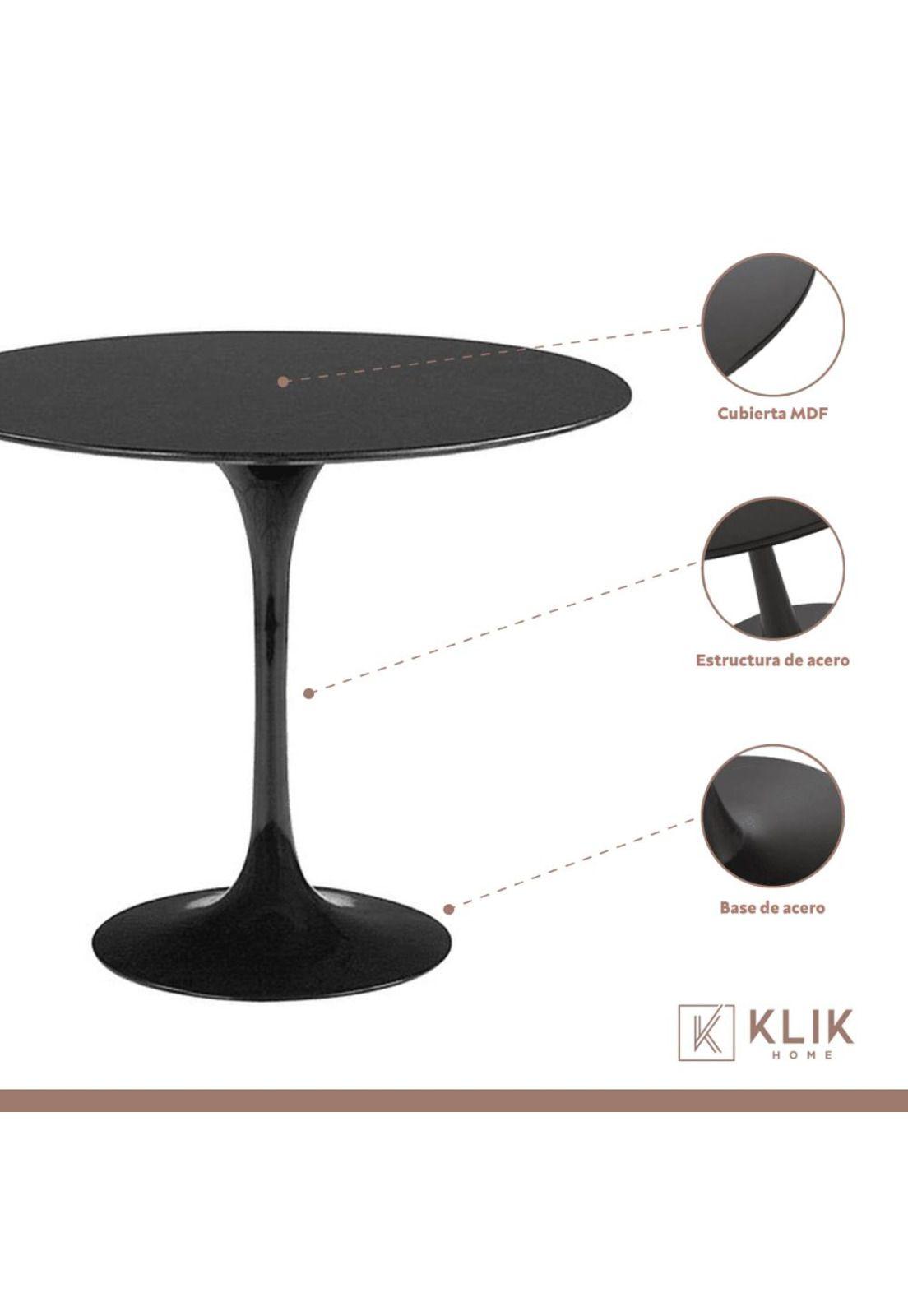 Comedor Tulip Negro 80cm - 4 Sillas Master blancas-2