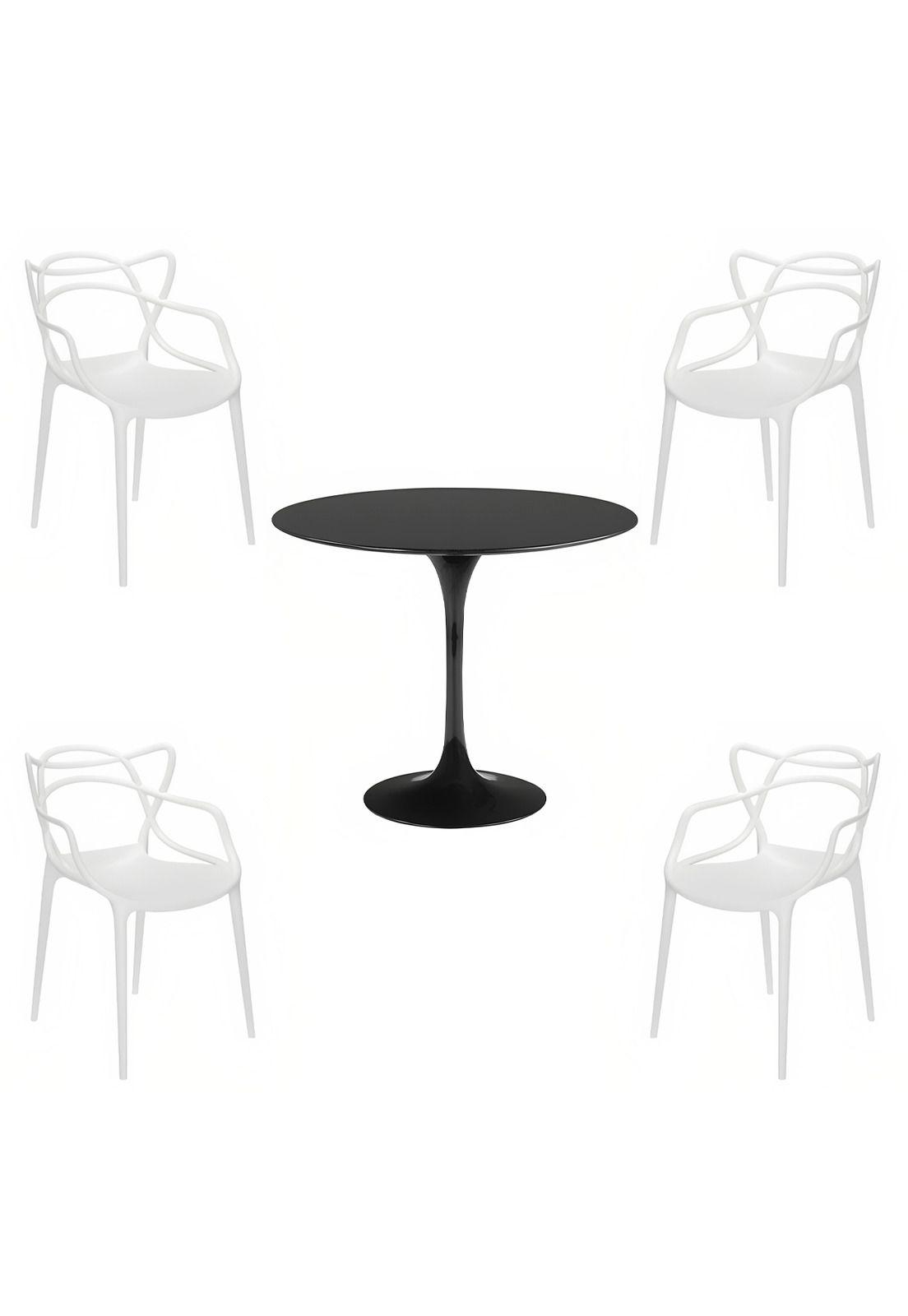 Comedor Tulip Negro 80cm - 4 Sillas Master blancas-0