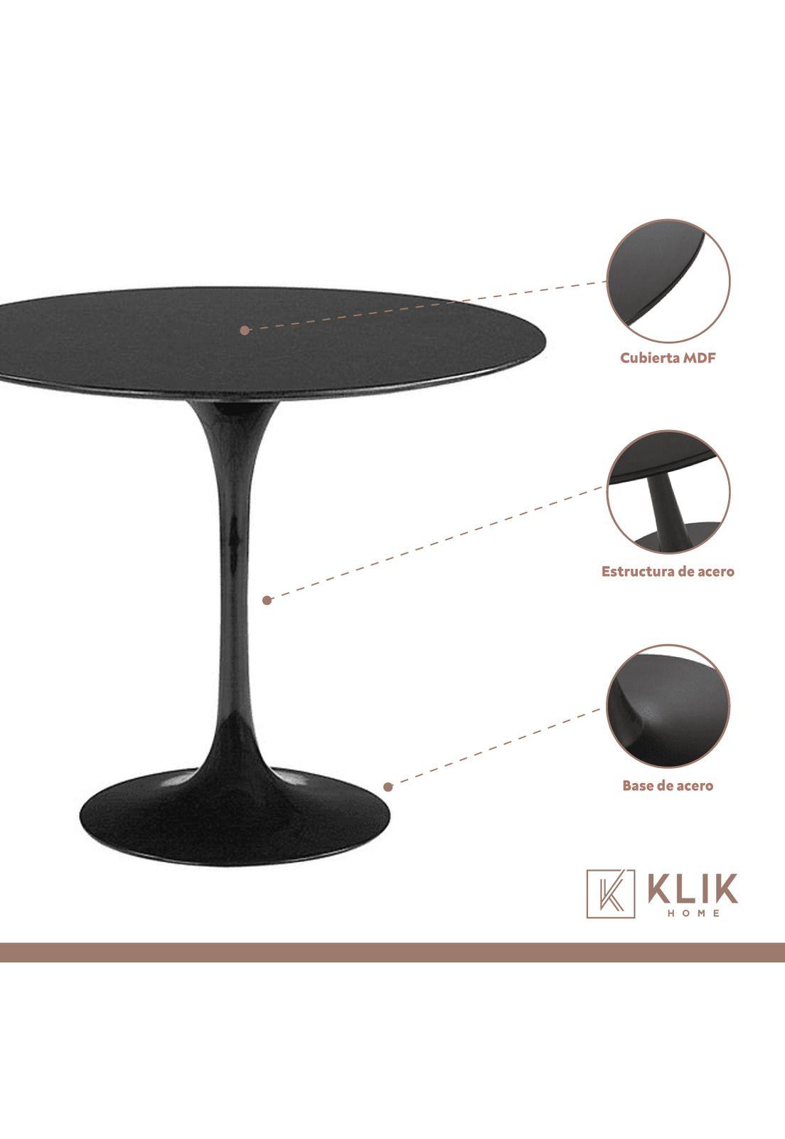 Comedor Tulip Negro 80cm - 4 Sillas Master blancas-2