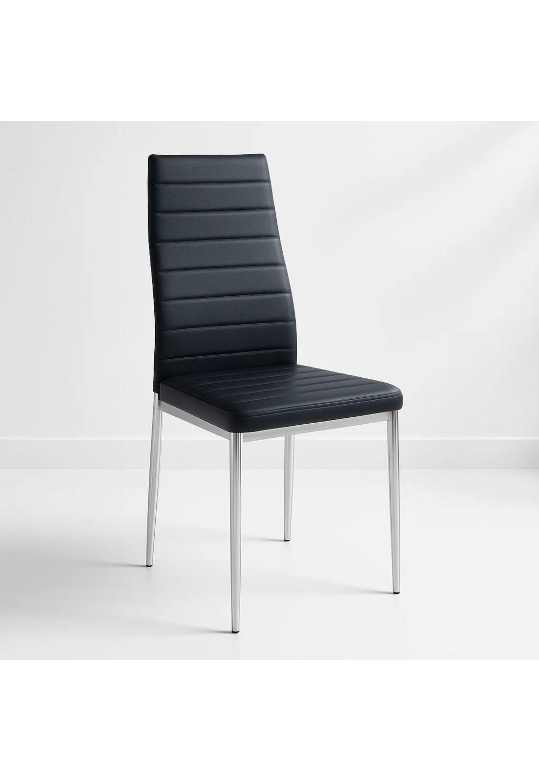 Silla Dining Acolchada Liana con patas cromadas - Negra-0