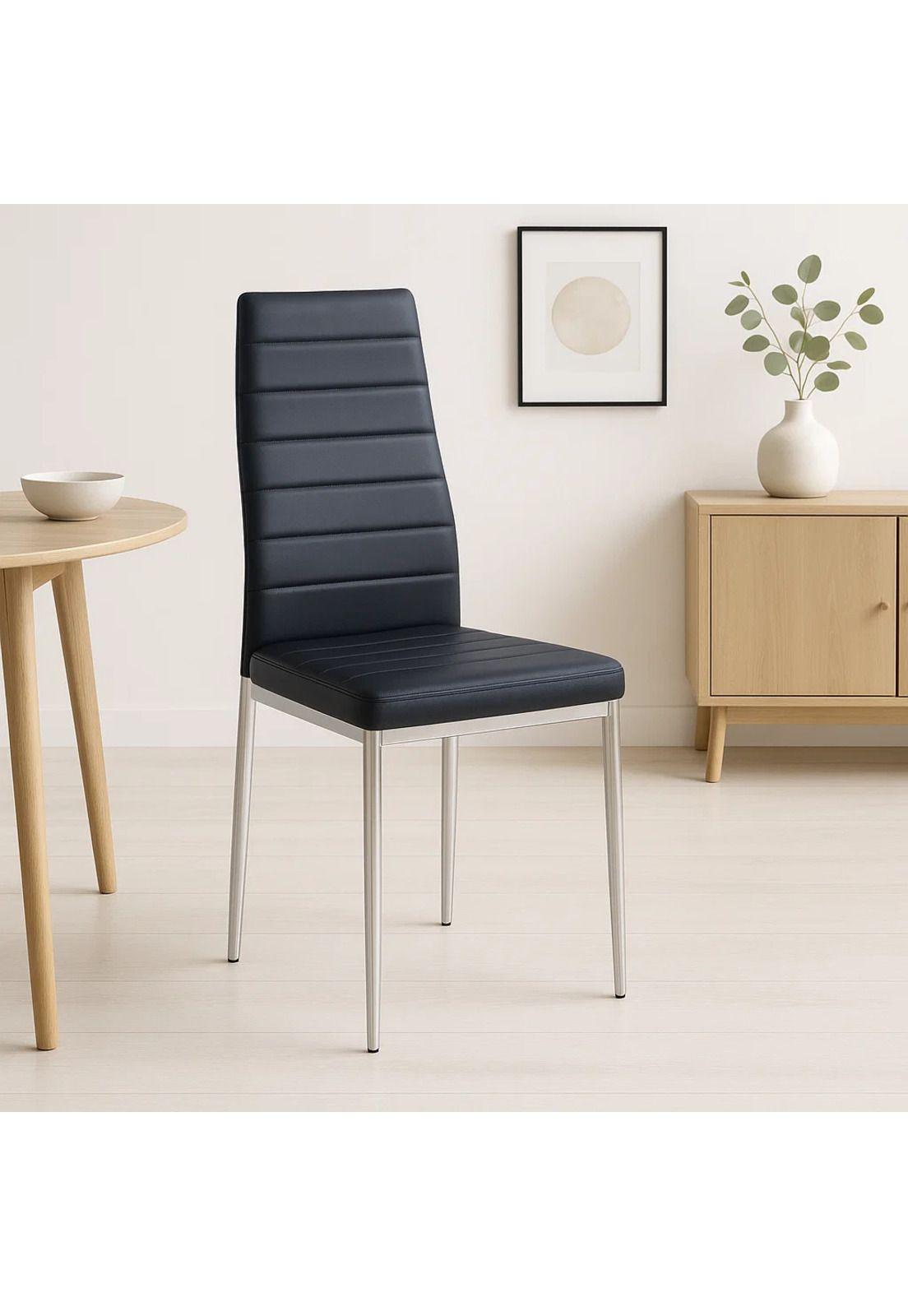 Silla Dining Acolchada Liana con patas cromadas - Negra-1