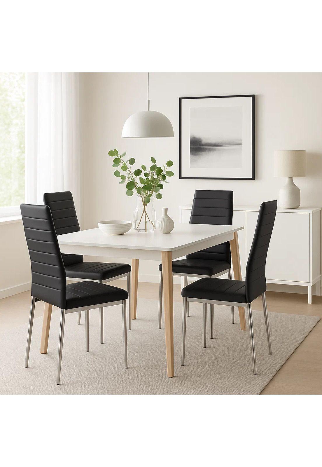 Silla Dining Acolchada Liana con patas cromadas - Negra-2
