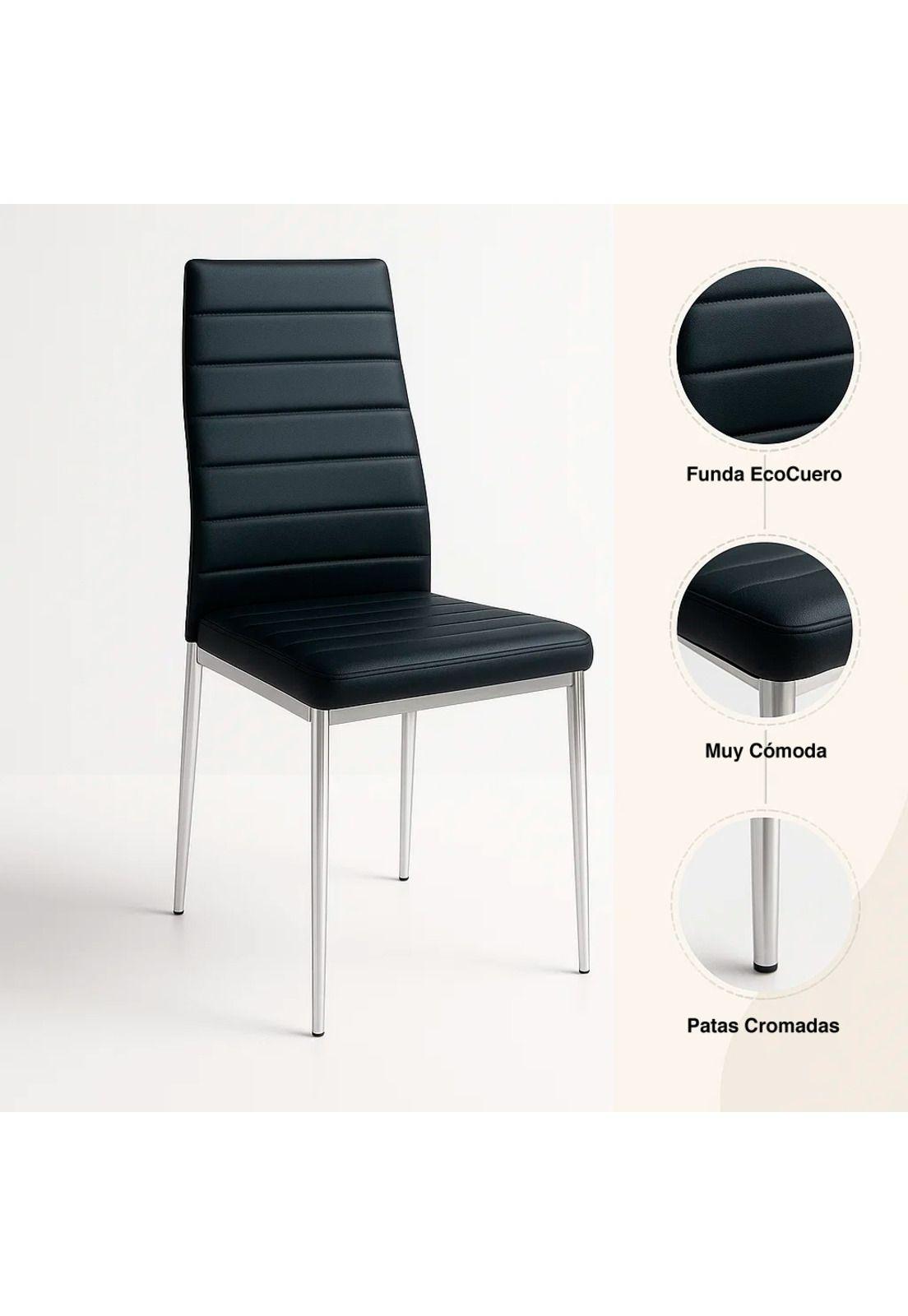 Silla Dining Acolchada Liana con patas cromadas - Negra-4