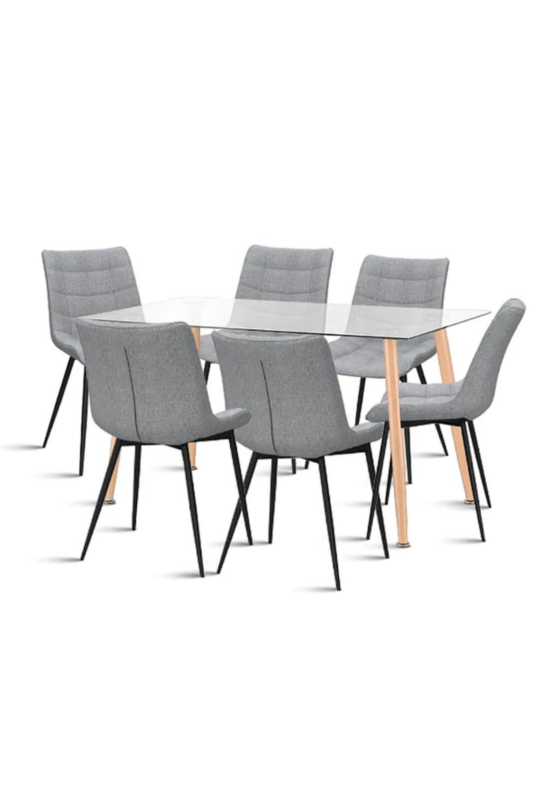 Comedor Mesa Vidrio Rectangular 120x80 + 6 Silla Macron Terciopelo - Gris-0