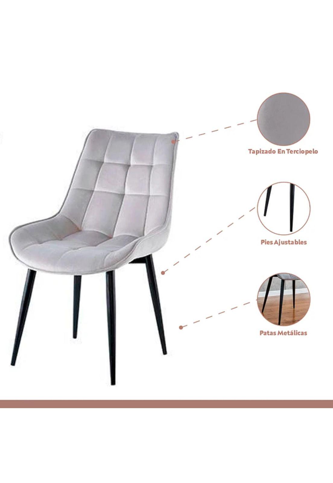 Comedor Mesa Vidrio Rectangular 120x80 + 6 Silla Macron Terciopelo - Gris-3