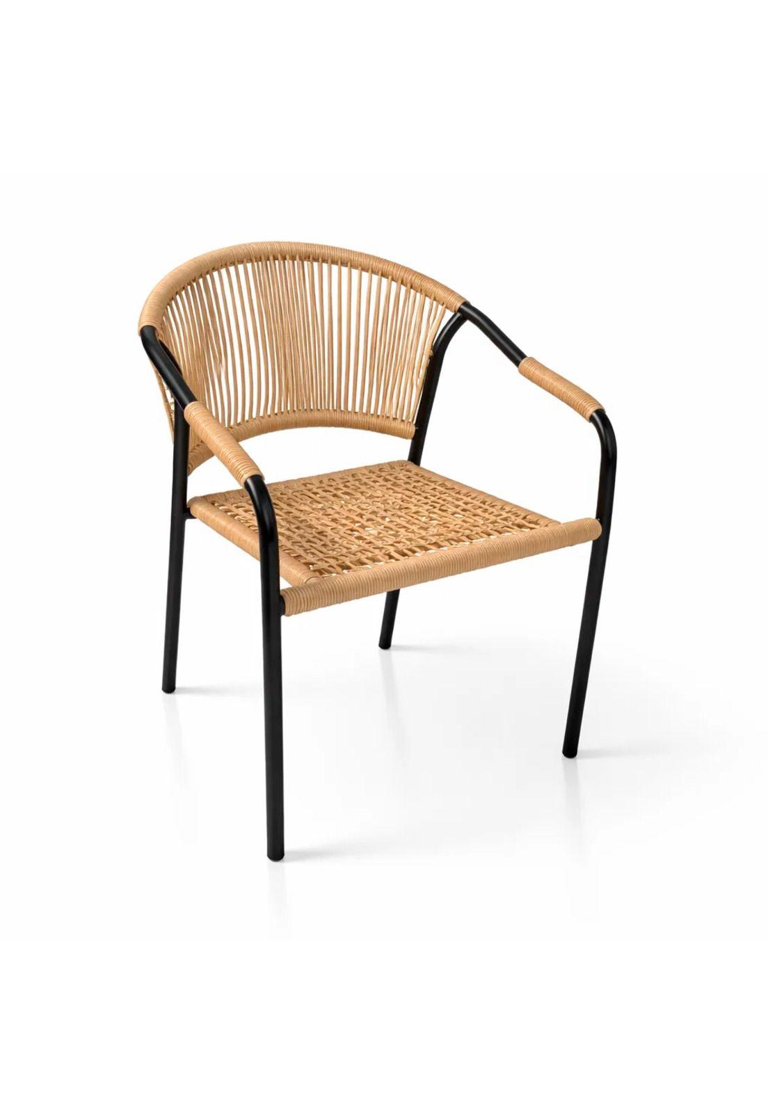 Silla FLET - Estructura Negra con Respaldo Encordado Beige-0