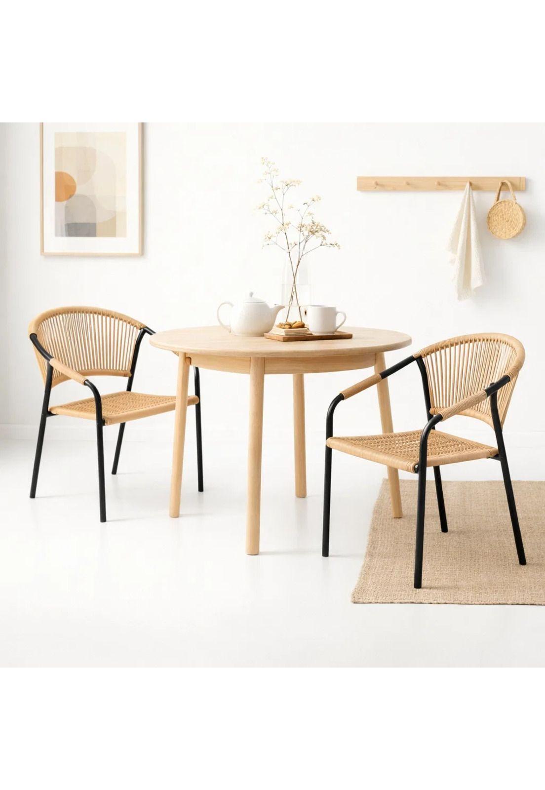 Silla FLET - Estructura Negra con Respaldo Encordado Beige-1