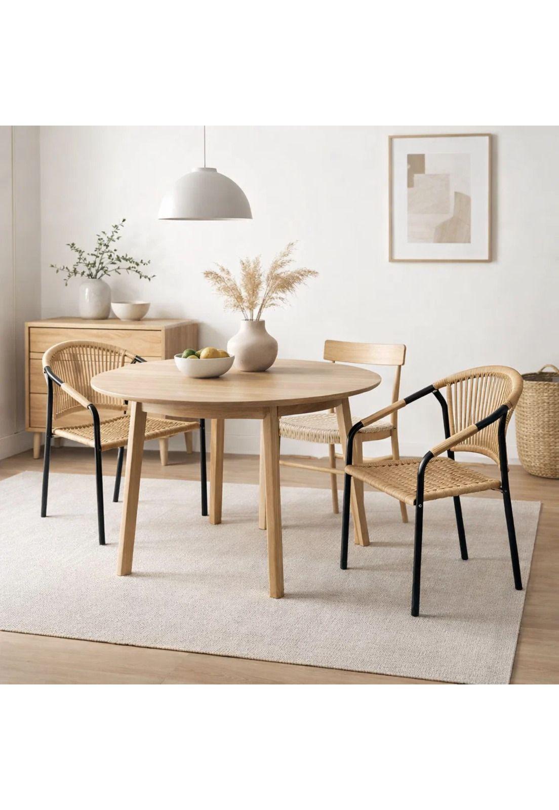 Silla FLET - Estructura Negra con Respaldo Encordado Beige-2