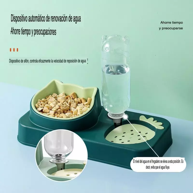 Plato Doble Comedero Y Bebedero Automático Para Mascotas WUF-4