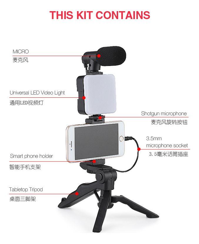 Kit De Grabación Bluetooth Luz Led Y Soporte Trípode Norplat-3
