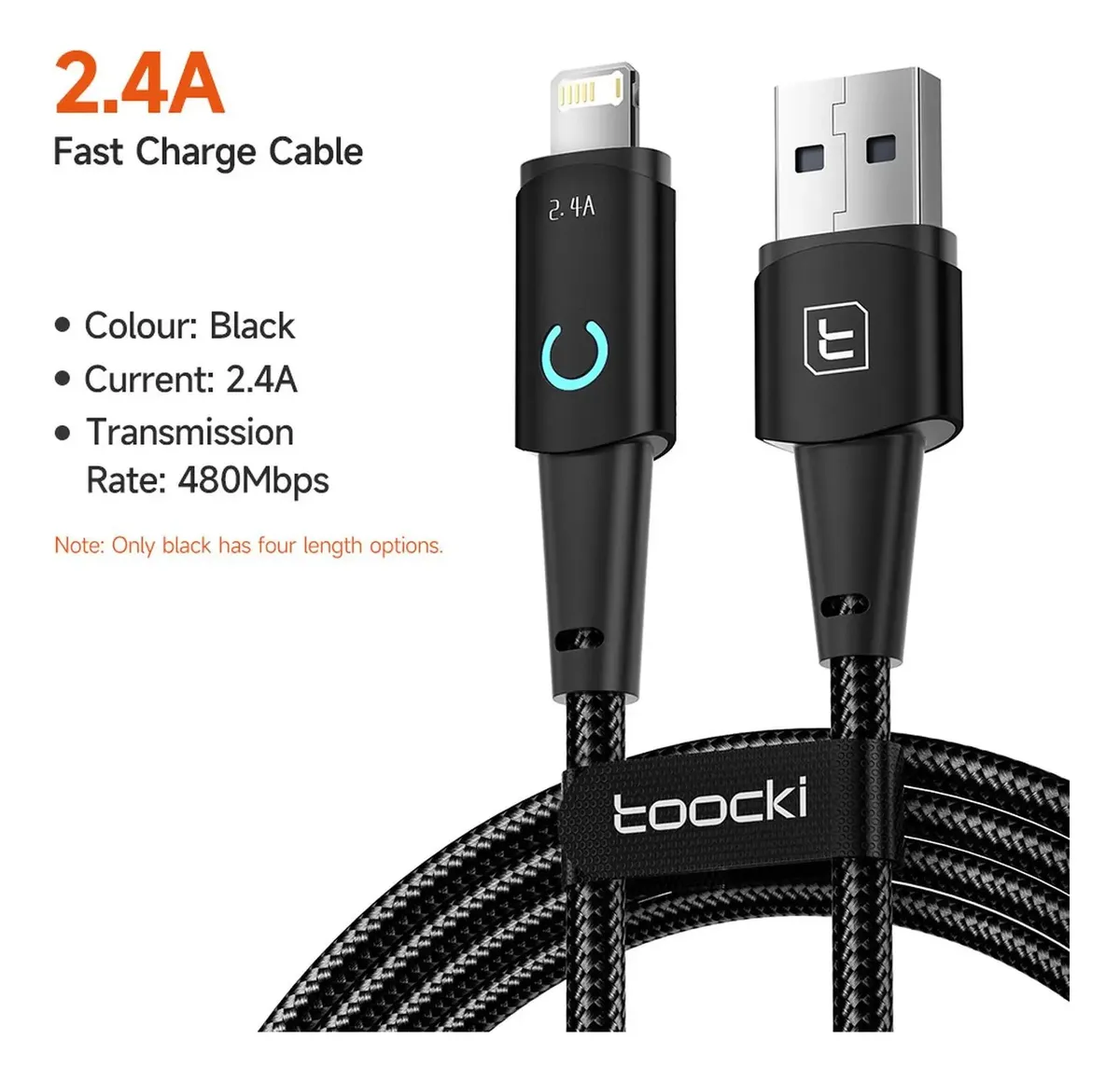 Cable Usb Para iPhone 2.4a 2 Metros Carga Rapida - Toocki - Norplat-2