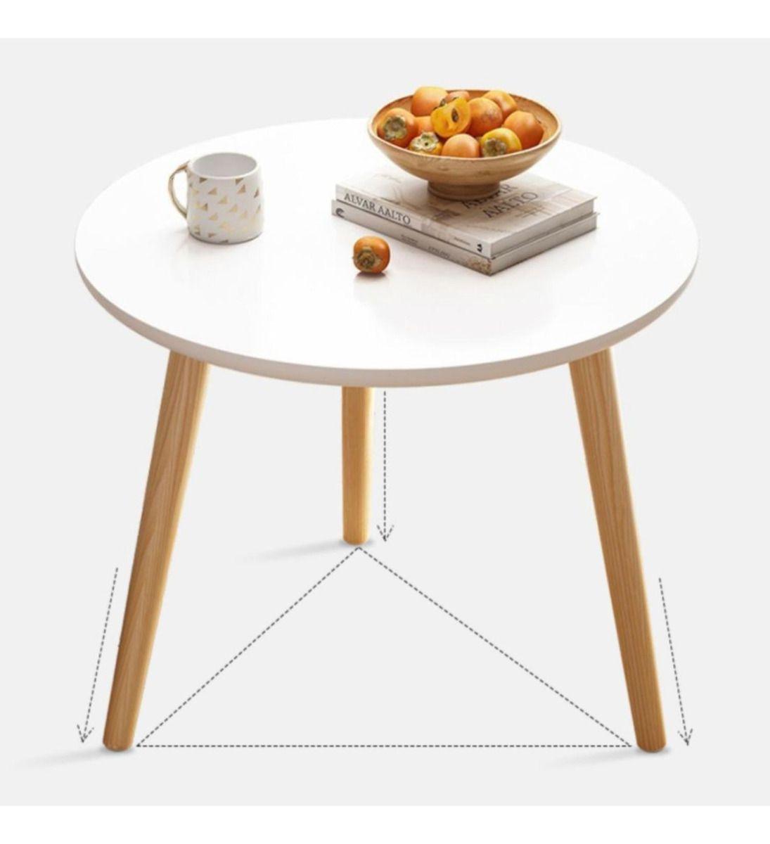 Mesa Centro Madera Norplat 50cm Redonda Minimalista Nordica Blanco-4