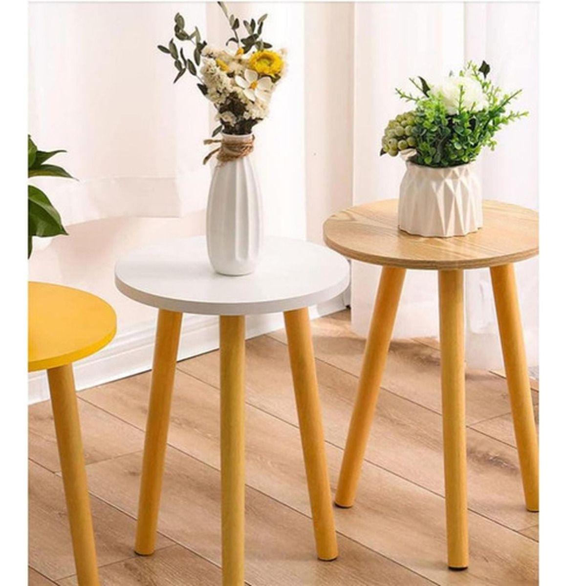 Mesa Centro Madera Norplat 50cm Redonda Minimalista Nordica Blanco-8