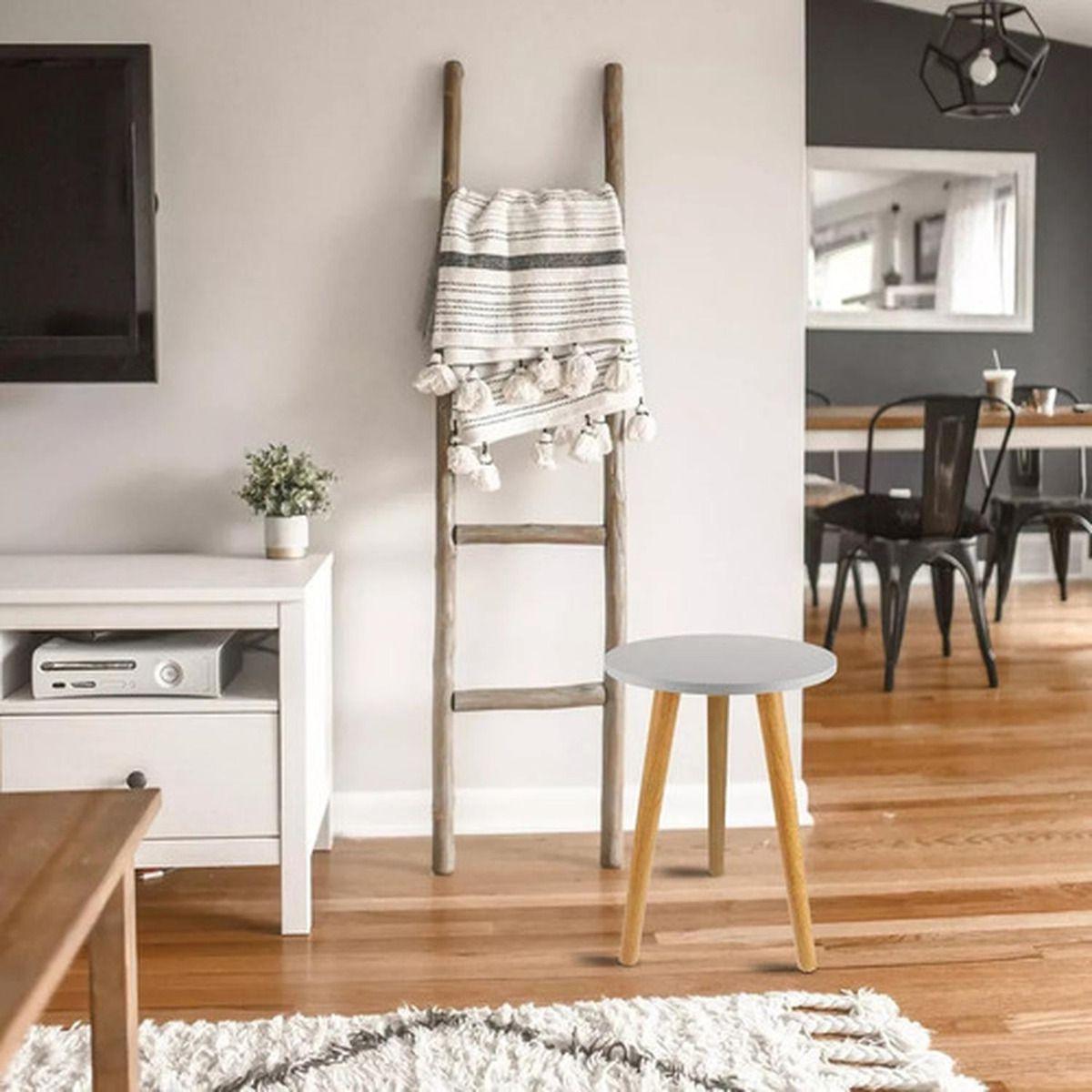 Mesa Centro Madera Norplat 50cm Redonda Minimalista Nordica Blanco-9