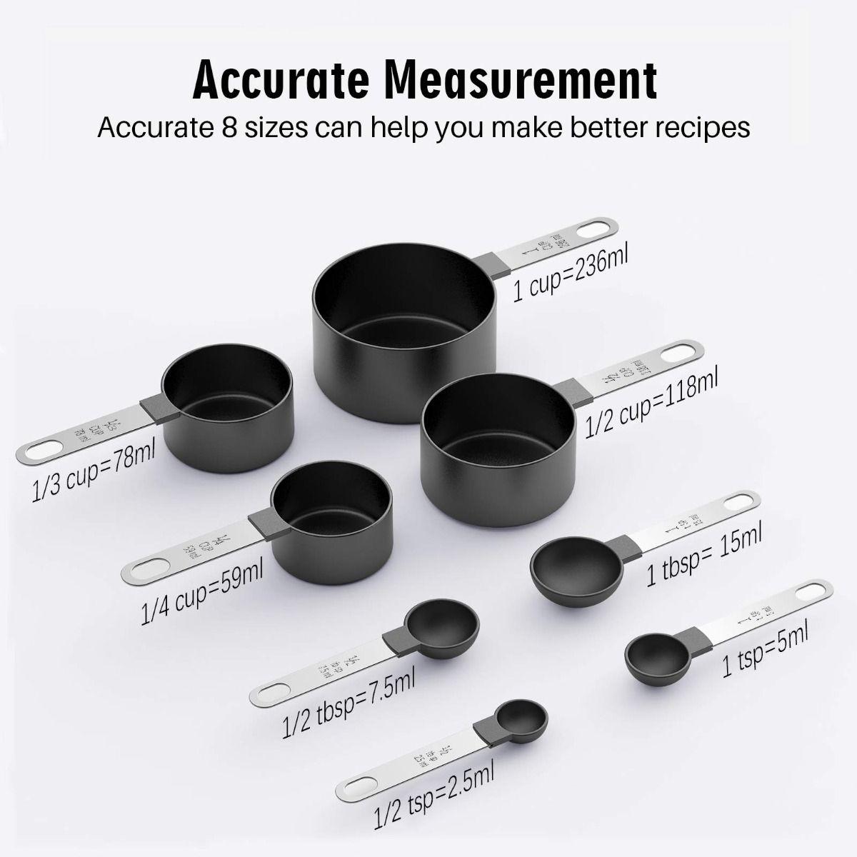 4 Cucharas + 4 Tazas Medidora Mango Acero Inoxidable Norplat-2
