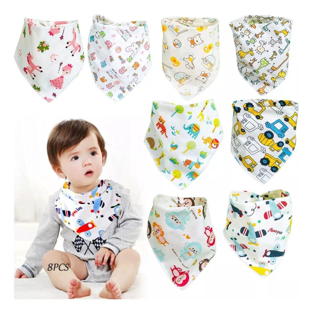 Pack 8 Bandanas Baberos Impermeables Suave Algodón Cute - Norplat-1