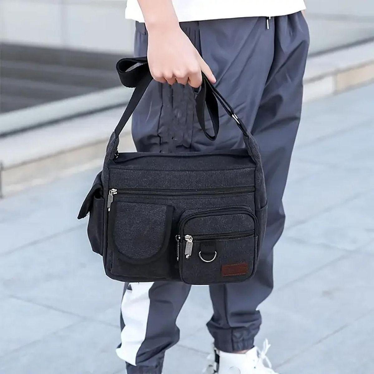 Bandolera Maletin Hombre Grande Capacidad Bolsillos Norplat Negro-4