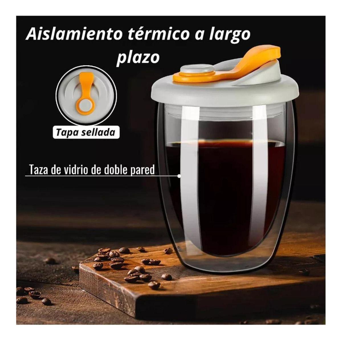 Taza Cafe Doble Vidrio Te Vaso Mug Tapa Antiderrame Norplat-6