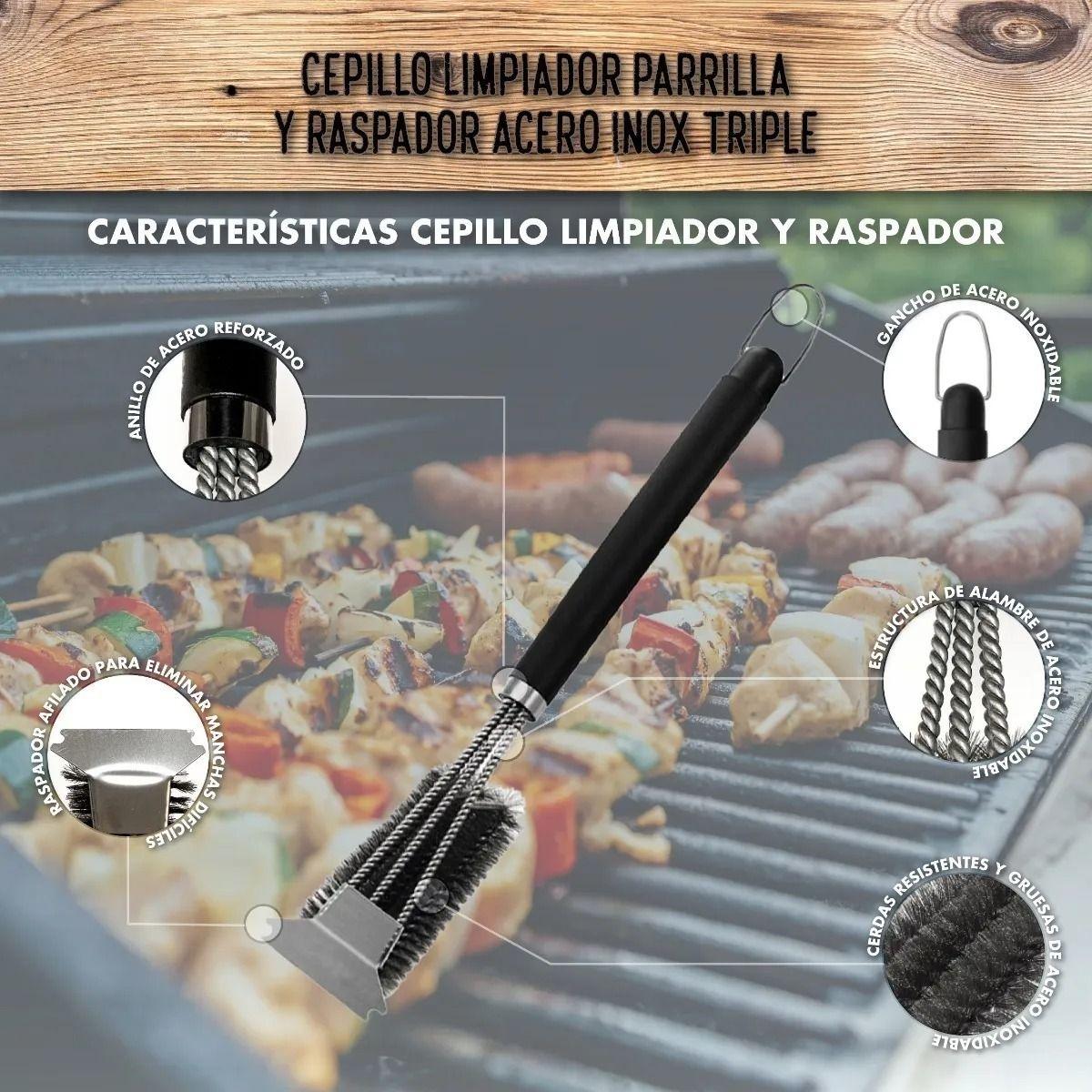 Escobilla Cepillo Limpieza Para Parrillas 3 En 1 - Con Mango - Norplat-5